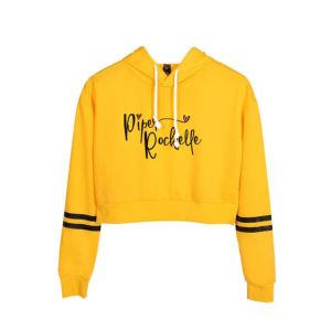 Polos Piper Rockelle Merch Yellow Crop Top Hoodie Harajuku Sweat-shirt cuit Streetwear Hip Hop Long Sleeves Tops Tops Sudaderas