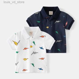 Polos Polo T-shirts pour enfants Tenue d'été pour enfants Boys Dinosaure Lion Rocket Impression complète Clothes à manches courtes Top Kids Tees 1 3 5Y 7Y T240415