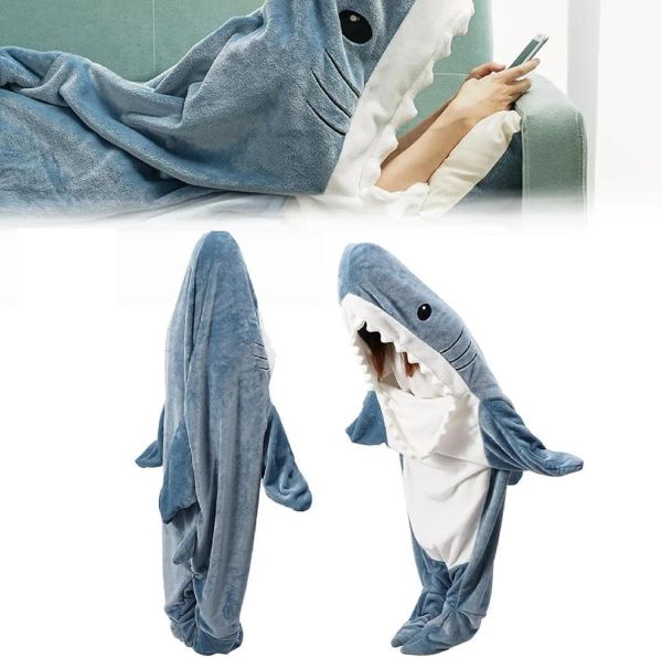POLOS THARK MANUDA Adulto, manta de tiburón súper suave acogedora con capucha de franela, mono de tiburones, sudadera con capucha de manta de tiburón, saco de dormir de tiburones