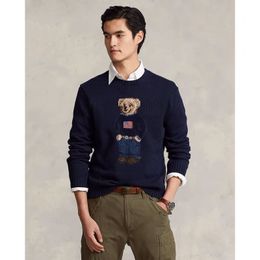 polo's T-shirts voor herenkleding, weefpatroon met kleine beer, effen casual gebreide pullover