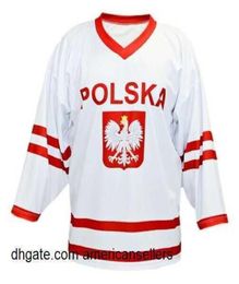 Polska Polonia Retro Custom Hockey Jersey Blanco agregar cualquier número nombre1506220