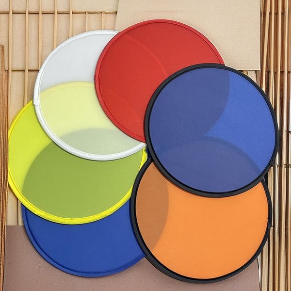 Été créatif polyester pliant en nylon pliant cadeau publicitaire ventilateur de frisbee en nylon coloré pliable 30 cm peut être imprimé logo des douanes disque volant avec pochettes