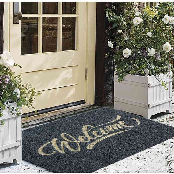 Paillasson d'entrée en polyester noir marron TPR caoutchouc salle de bain cuisine tapis de bienvenue antidérapant tapis de sol anti-boue 210911