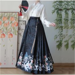 Polyester chinois Ming Moon Hanfu Vintage femmes coloré bleu plissé MaMian jupe avion manches 240220