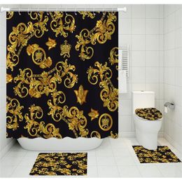 Polyester stof douchegordijn vierdelig toiletzitting cover pad vloermat barok retro douchegordijn bad tapijt bad mat 201127