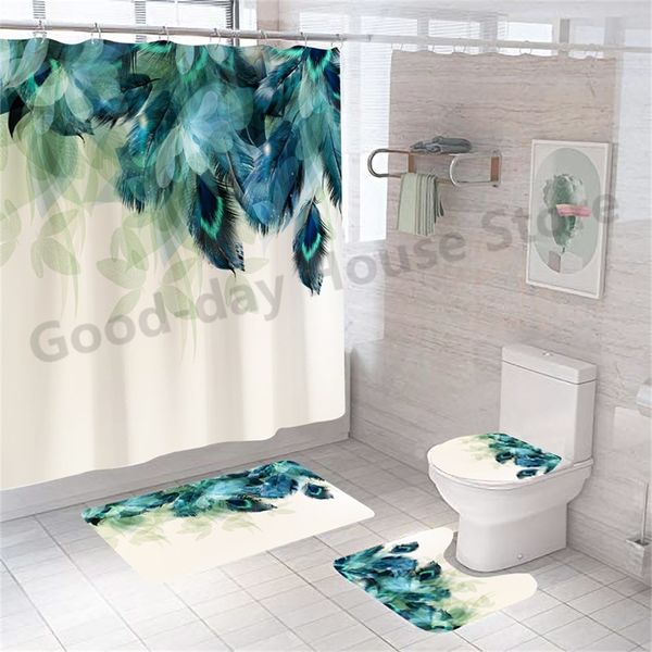 Conjunto de cortina de baño de fibra de poliéster Ducha impresa en 3D Impermeable Decoración de baño para el hogar Tapa de inodoro Tapa Taza Alfombra Alfombra Moderna 220429