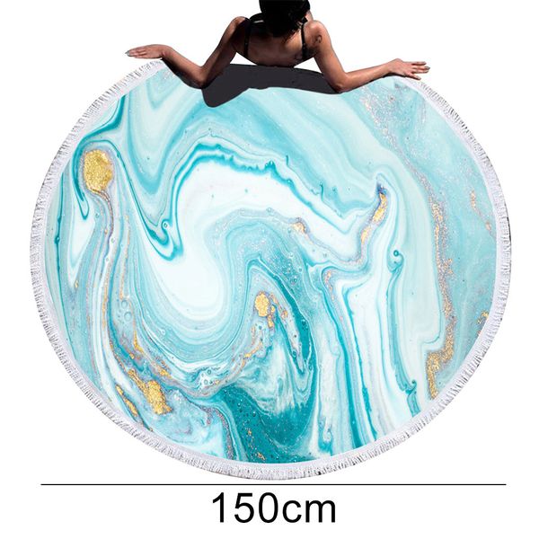 Polyester Marble Résumé Modèle serviette de plage Round Grande serviette de yoga à aquarelle avec tapis de couverture de couverture de couverture de couverture de pique-nique