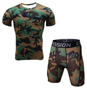Polyester hommes T-shirt et collants Compression Set Fitness Workout Camouflage 3D Print MMA Rashguard CrossFit Gyms Clothing Trend2806727
