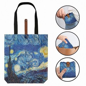 Polyester Oil Painting Van Gogh Print Tote Sacs de boutique réutilisables pour épiceries Sacs d'épaule Sac de rangement à la maison I0KX #