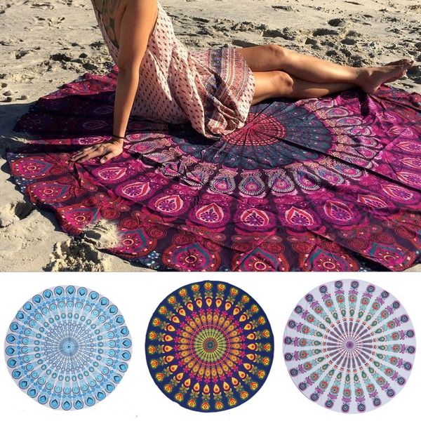 Serviette de plage ronde en Polyester, tapisserie de Mandala, nappe Boho Hippie, serviettes de Yoga en plein air, châle de protection solaire, serviettes de bain Toalla De Playa Redonda