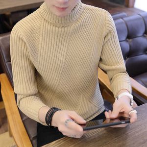 Polyester Solid Mannen Turtleneck Trui Winter Mens Gebreide Lange mouw Pullovers Sweater Man Slim Fit Pullover Herenkleding 210601