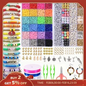 Ensemble de perles en argile polymère 6MM, couleur arc-en-ciel, perles plates pour bracelet Boho, collier, fabrication de lettres, accessoires, Kit de bricolage 240220
