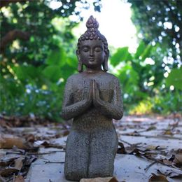 Polyresin Boeddha Garden Studuarium Outdoor vriendelijke Boeddhism Figurine Fairy Ornamenten Home Decor Drie Handen Distressed 211108
