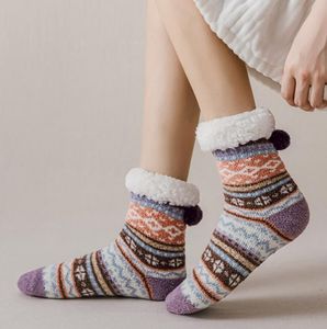 POM fleece bekleed bemanning sok vrouwen winter gebreide dikke fuzzy cozy kousen antislip vloer hosiery