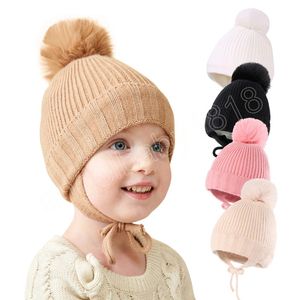 Chapeau d'hiver Pom Pom pour bébé, avec oreillettes, doublure en peluche, Bonnet tricoté pour enfants, filles et garçons, accessoires pour nourrissons de 1 à 4 ans