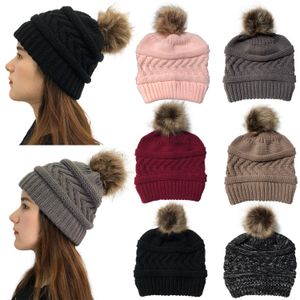 Pompom beanie gebreide hoeden verwijderbare wol bal schedel caps vrouwen haak hoed winter oormuff meisjes mode skipap accessoires B7816