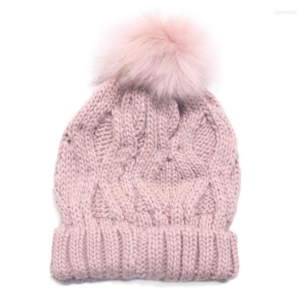 Pompom Faux Fur Ball Gorros Sombrero para mujer Invierno Cálido Acrílico Algodón Punto Rosa Gorros Skullies Casquette Pom Cap Beanie / Skull Caps Eger22