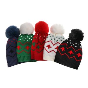 Pompon boule de fourrure tricoté enfants bonnet chapeaux 2023 nouvel an bébé hiver tricoté cadeau de noël chapeau