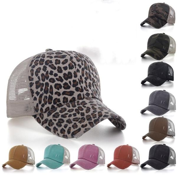 Chapeaux de poney différentes couleurs queue lavée maille dos léopard tournesol Plaid camouflage creux chignon en désordre casquette de Baseball chapeau de camionneur