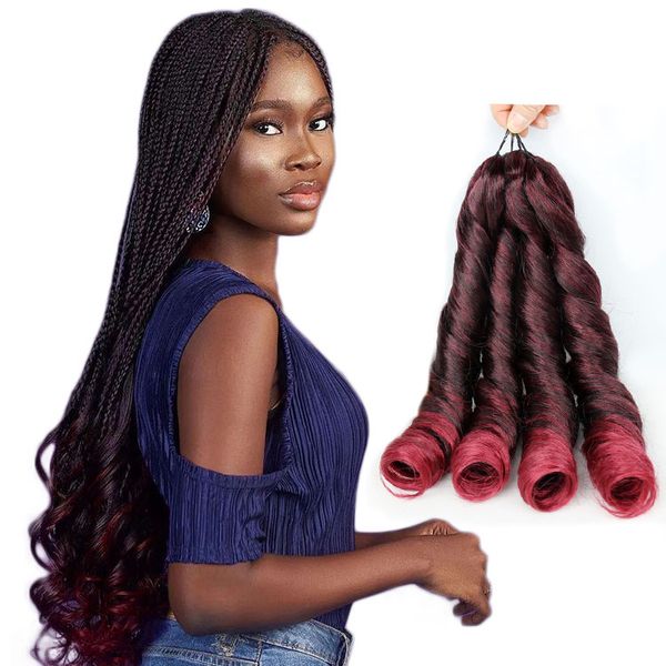 Poney Soyeux Style Lâche Vague Cheveux Synthétique Crochet Tressage Extension de Cheveux Pré Tendu Tresse Cheveux Pour Les Femmes Noires Spirale Bouclés Tresses