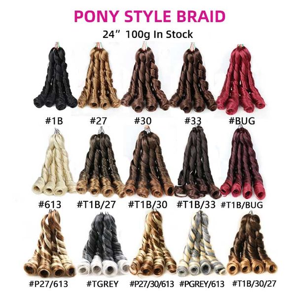 Pony Style Crochet Cheveux Ombre Blonde Spirale Boucles 24 Pouce Rebondissant Soyeux Synthétique Lâche Français Bouclés En Vrac Tressage Extensions de Cheveux