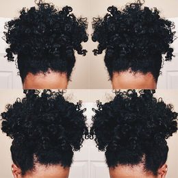 Queue de cheval en cheveux vierges brésiliens russes naturel noir afro crépus bouclés pince à cheveux dans les extensions de cheveux humains vrais cheveux 120g # 1 couleur