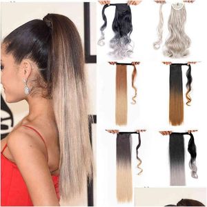 Pony Tails Holder 22 Inch Valse Paardenstaart Ombre Clip Op Haar Lang Synthetisch Nep Krullend Staartverlenging Vastgemaakt Queendom Drop Dhgarden Dhlf6