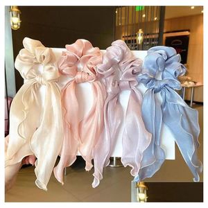 Pony Tails Holder Bowknot Elastic Hair Bands liens Long Ribbon Solid Ribbon Ring pour femmes ACCESSOIRES GILLES DROP DIVRIR JIANIR H DHLG8