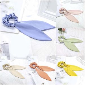 Pony Tails Holder Candy Color Hair Ties Bow Anudado Satin Scrunchies Ponytail Ribbon Elástico Hairbands Headwear para niñas Accesorio Dh1Aa