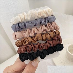 Titular de colas de caballo elegante francés satinado hairband imitación cuerdas de seda diadema clásica cuerda elástica para el cabello 6 unids / set al por mayor drop deli dhmzc