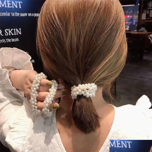Pony Tails Titulaire Mode Chouchous Femme Imitation Perle Cheveux Corde Élastiques Ponytail Holders Accessoires Coréens Perlé Élastique Dhdpo