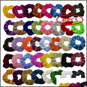 Pony Tails Holder Joyería para el cabello 46 colores Mujeres Chica Scrunchy Anillo Elástico Hairbands Pure Color Veet Sports Dance Dhcva