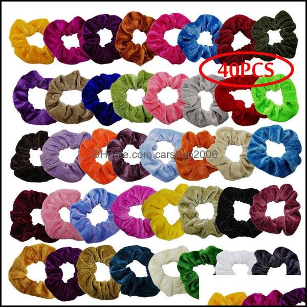 Porte-queues de poney bijoux de cheveux 46 couleurs femmes fille anneau Scrunchy bandeaux élastiques couleur pure Veet sport danse Dhcva