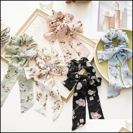 Poney Tails Herder Hair Bijoux Femmes Anneau Long Ribbon Écharpe Élastique Boucle Loue en caoutchouc Fleurs de tête Corde Ties Coiffeur Scrunchies DR