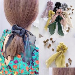 Pony Tails Holder Highd Hair Rope Boutique Accessoires Dames bogen massief kleuren lint Roperubber Band Girl Wild Headwear Drop Deli Dhk7o