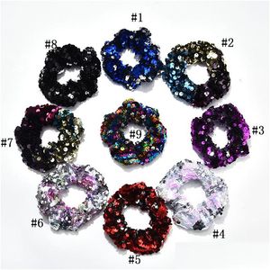 Pony Tails Titulaire Sirène Paillettes Bandeau Pour Femmes Filles Enfants Hairband Cravate Élastique Scrunchie Ponytail Enfants Bijoux Accessori Dhow1