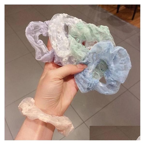 Pony Tails Holder Sweet Scrunchies Organza Lazos para el cabello Banda elástica Mujeres Girs Ponytail Holder Moda Cuerdas para la cabeza Accesorios para la cabeza D Dhy39