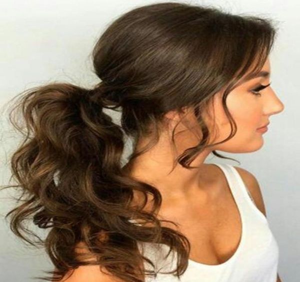 Extensión de cola de caballo Cabello humano 100 Cabello real Remy Envoltura alrededor de cola de caballo Clip en extensiones de cabello Largo ondulado 16 pulgadas 2 Bro4033734 oscuro