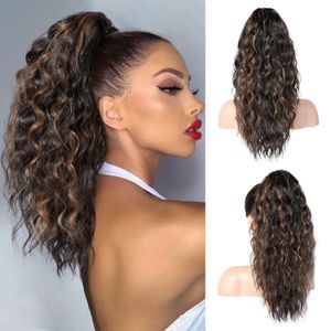 Paardenstaartverlenging Human Hair Long Water Wave Magic Paste WAVY Magic Paste Ponytail 100% Echte Hair Natural Black Pony Tails Hair Extensions for Women 14 Inch