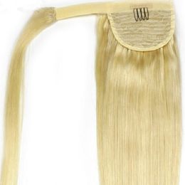 Extension de queue de cheval Cheveux humains Raides Extensions de cheveux en queue de cheval Couleur blonde vierge 613 Clip en queue de cheval Extensions de cheveux brésiliens avec pâte magique 12 pouces 100g