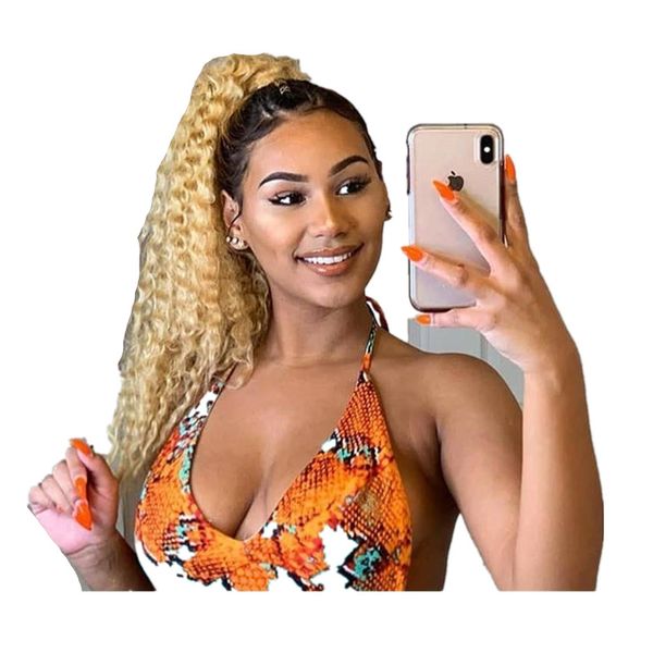 Extensions de queue de cheval Clip dans les cheveux humains Enrouler autour de vrais cheveux 16 pouces Platinum Blonde One Piece Remy Extension 120g 140g