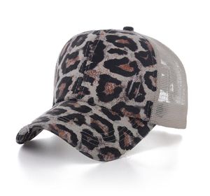 Paardenstaart Hoeden 11 Kleuren Gewassen Mesh Terug Leopard Camo Hollow Messy Bun Baseball Cap Trucker Hoed