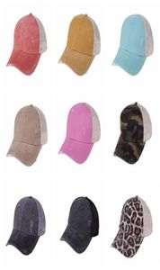 Chapeaux de queue de cheval 9 couleurs lavés croix maille dos léopard camouflage creux chignon en désordre casquette de baseball chapeau de camionneur CYZ31548156489