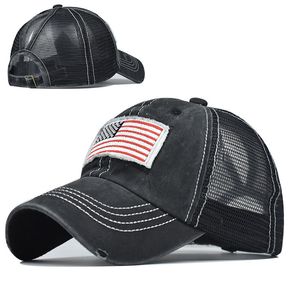 Paardenstaart Hoeden Amerikaanse Vlag Borduren Baseball Cap Gewassen Netto Hoed Classics Bal Caps Dames Verstelbare Outdoor Sport Hoofddeksels 5 Kleuren WMQ1183