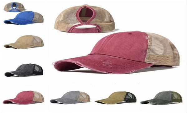 Chapeaux de queue de cheval Casquettes de baseball pour filles Chapeau de petits pains en désordre solide Casquettes en denim déchirées en coton lavé Visière unisexe Casquette de soleil Chapeau Snapbacks en plein air 3826560