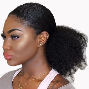 Paardenstaart Menselijk haar Mongoolse Afro Kinky Krullend Paardenstaart Remy 4b 4c Clip in Extensions Natural Hair Bundels
