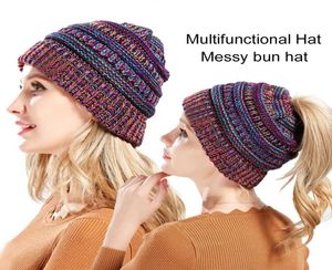 Queue de cheval élégante femme hiver chapeauche chapeau crochet beanie Cape chaude chapeau tricot en désordre hiver tricot de tricot hiver dames filles stretch kn6836014