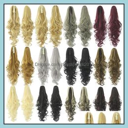 Ponytails 24 pouces synthétique griffe queue de cheval Simation extensions de cheveux humains Grip Wave Bundles en 16 couleurs Mw060 livraison directe produit Otoop