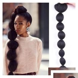 Paardenstaarten 30 inch hoge bladerdeeg Afro Kinky Straight Bubble Dstring Paardenstaart Clip In Simatie Menselijk haarbundel 1B Drop Delivery Product Dhamf