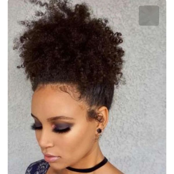 Queues de cheval Afro Puff Kinky Curly Human Hair Ponytail Short Curly Hair Postiches avec pinces à cordon élastiques pour femmes afro-américaines 120